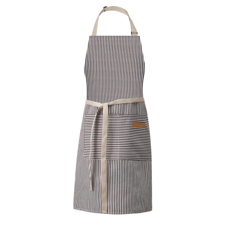 DILLMAN Kitchen Cooking Adjustable Aprons - Men Women Bib Soft Chef Stripes Apron with 2 Pockets (Narrow Brown Strips) - Image 1
