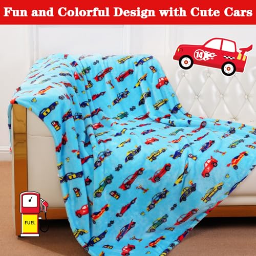 Lukeight Race Cars Toddler Blanket, Plush Cars Throw Blanket for Kids, Thick and Warm Boys Blanket for Teens, 50x60 Inches, Cartoon Cars, 100% Microfiber Polyester, Unisex, Modern, Reversible - Image 2
