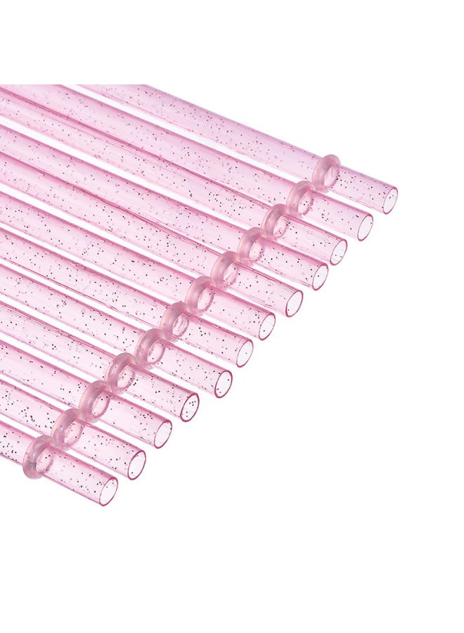 Spot Cross-border Thick Hard Straw Silver Powder Color With Ring Straw Reusable Double Cup Straw With Brush-Color:Pink 12 1 Brush-Specifications:Silver Powder Belt Ring 23cm  - Image 1