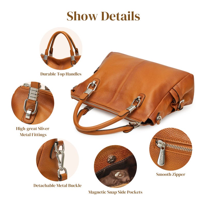 S-ZONE Women Genuine Leather Handbag Shoulder Purse Satchel Tote Crossbody Bag - Image 5