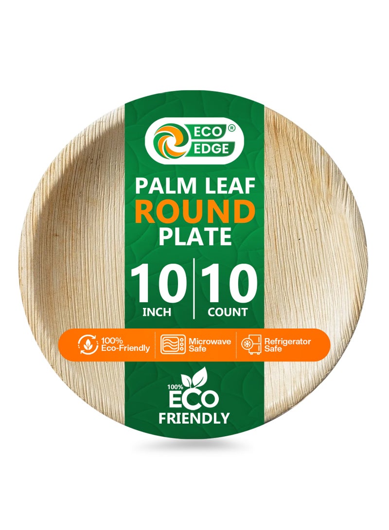 EcoEdge EcoEdge 10 Inch Round Areca Palm Leaf Disposable Plates (Pack of 10) | Non-Toxic, Naturally Sourced, Eco Friendly, Biodegradable, Compostable | Crafted Elegance, Durable | 100% Plant Based  - Image 1