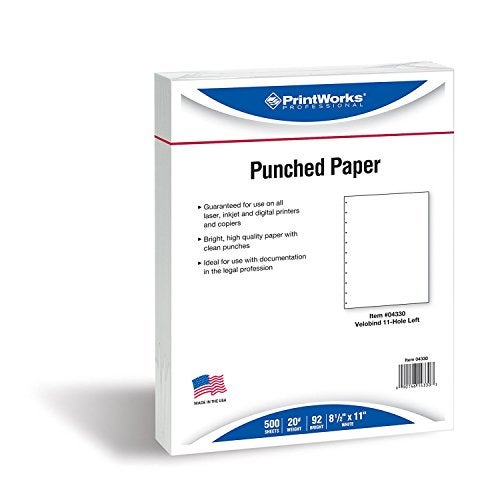 PrintWorks Professional Pre-Punched 11 Hole Velo Bind Paper for 11 Pin & 4 Pin Binding Spines - Book Binding Printer Paper - Made in the USA - 500 Sheets - 8.5" x 11" - 20 lb - 92 Bright White (04330) - Image 2