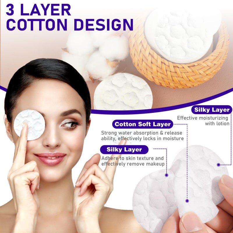 KUKEO Premium Cotton Pads for Face, 300 Count Round Makeup Remover Pads, 100% Pure & Natural Organic Cotton Rounds, Lint-Free Facial Pads Cleansing Cotton (100 Count (Pack of 3)) - Image 3