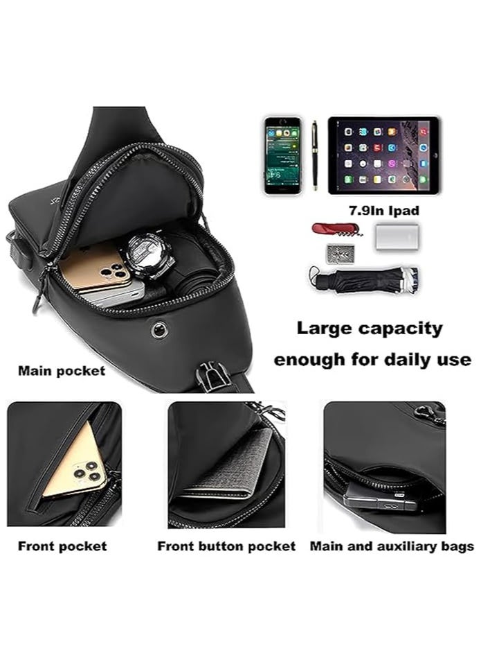 AUTOYSUR Crossbody Sling Bag, Body Chest Shoulder Bag for Men Women Casual Shoulder Backpack Bag, Waterproof Leather Chest Casual Daypack with USB Charging Port for Travel Hiking  - Image 2