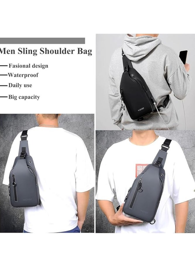 AUTOYSUR Crossbody Sling Bag, Body Chest Shoulder Bag for Men Women Casual Shoulder Backpack Bag, Waterproof Leather Chest Casual Daypack with USB Charging Port for Travel Hiking  - Image 4