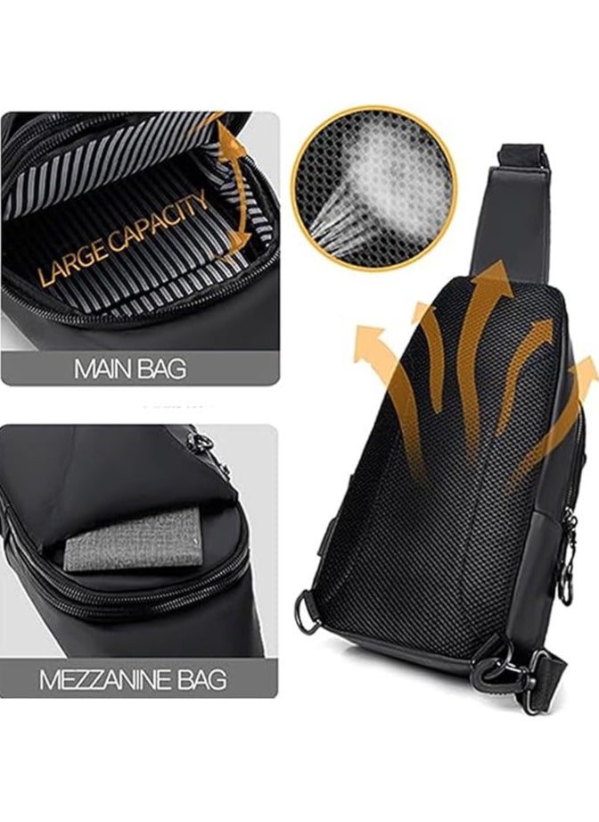 AUTOYSUR Crossbody Sling Bag, Body Chest Shoulder Bag for Men Women Casual Shoulder Backpack Bag, Waterproof Leather Chest Casual Daypack with USB Charging Port for Travel Hiking  - Image 5