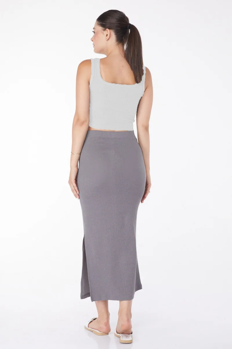 Tofisa Plain Mid Women's Anthracite Slit Skirt - 24663