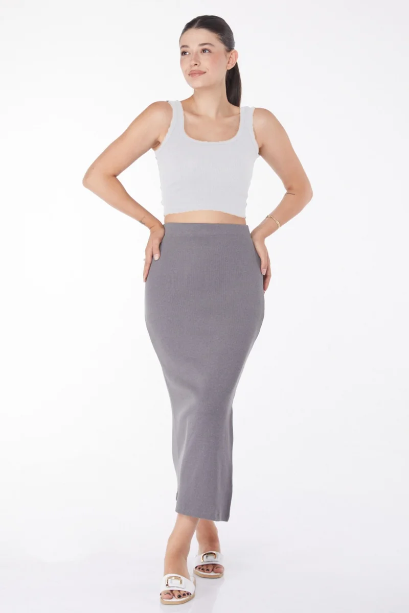 Tofisa Plain Mid Women's Anthracite Slit Skirt - 24663
