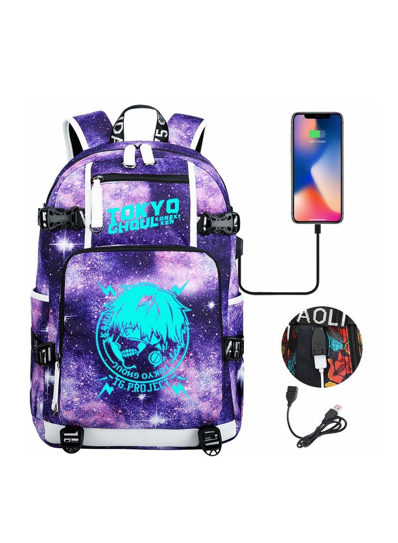 طوكيو حقيبة ظهر للسفر الترفيهية للشباب مزودة بمنفذ USB مطبوعة من Nightglow