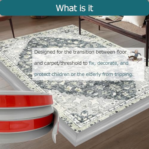 Tintvent Carpet Floor Transition Strip, Self-Adhesive Carpet to Tile Transition Edging Trim Suitable for Door Threshold/Wood Floor, Cover Height Within 5mm – Gray(10Ft) - Image 3
