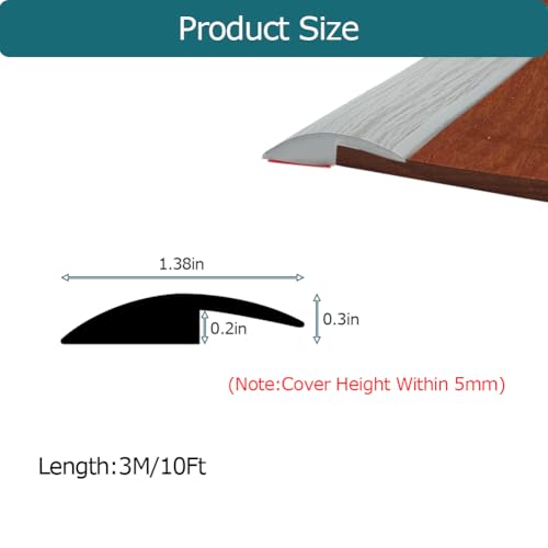 Tintvent Carpet Floor Transition Strip, Self-Adhesive Carpet to Tile Transition Edging Trim Suitable for Door Threshold/Wood Floor, Cover Height Within 5mm – Gray(10Ft) - Image 2