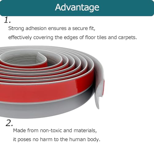 Tintvent Carpet Floor Transition Strip, Self-Adhesive Carpet to Tile Transition Edging Trim Suitable for Door Threshold/Wood Floor, Cover Height Within 5mm – Gray(10Ft) - Image 4
