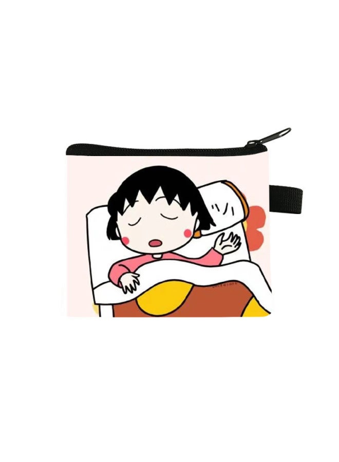 Chibi Maruko-chan Coin Purse Kidsren's Large-capacity Key Card Holder Polyester Cartoon Portable Small Wallet Bag