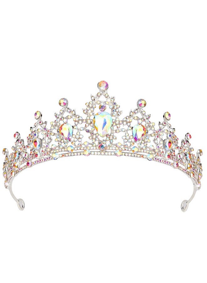 SuPoo Tiaras For Girls Ab Silver Crown Crystal Princess Crown Headband Birthday Queen Rhinestone Shiny Tiara For Women Princess Decoration Quinceanera Crown For Wedding Party Prom Halloween - Image 1