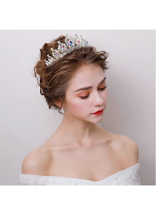 SuPoo Tiaras For Girls Ab Silver Crown Crystal Princess Crown Headband Birthday Queen Rhinestone Shiny Tiara For Women Princess Decoration Quinceanera Crown For Wedding Party Prom Halloween - Image 2