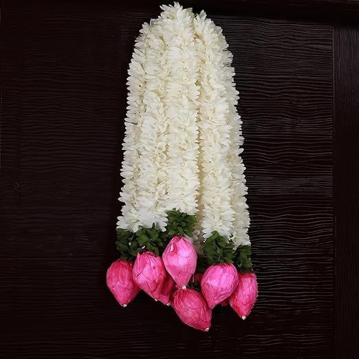 Generic SHRI MATAJI Store Artificial Jasmine Garland with Pink Lotus Buds Flower Hangings for Decorations Festive Decor Pooja Decor Wedding Housewarming 180 Inch Pack of 4  - Image 2