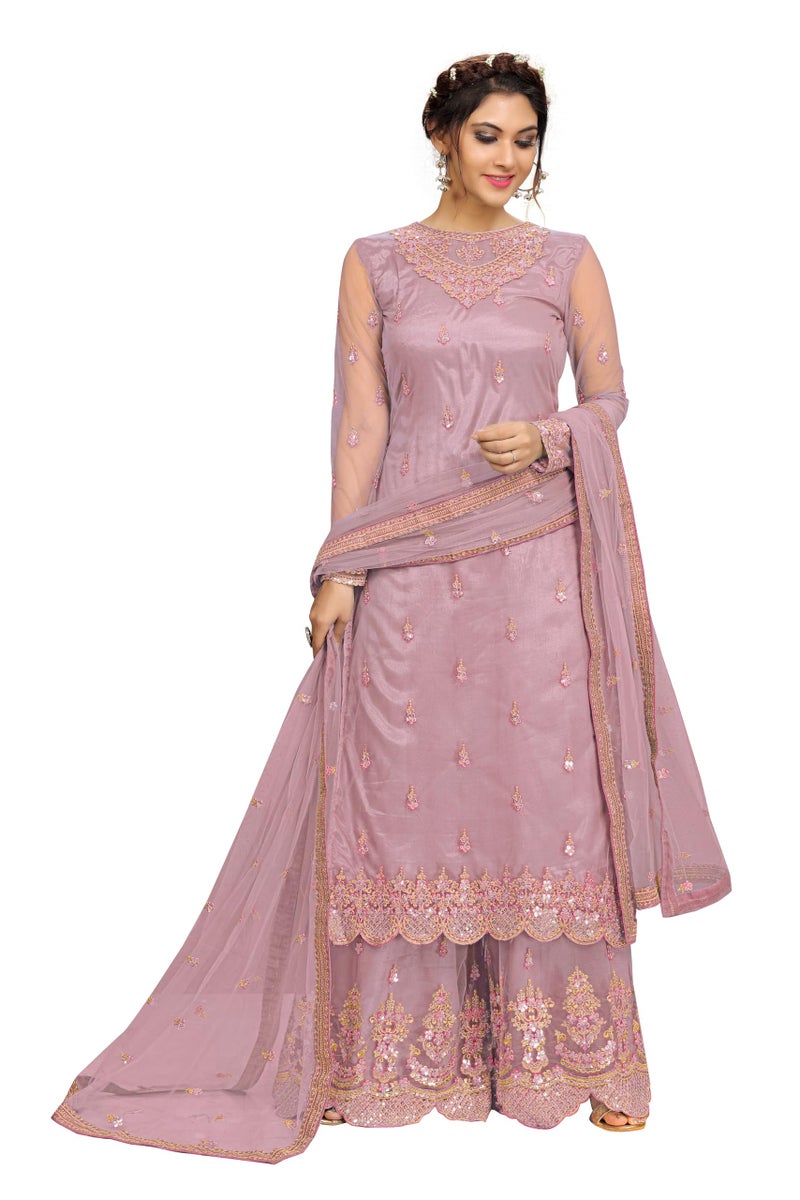 TRENDMALLS طقم سلوار سوت مع تطريز شبكة للنساء من تريندمولز (G76-خوخي-XL) - Image 5