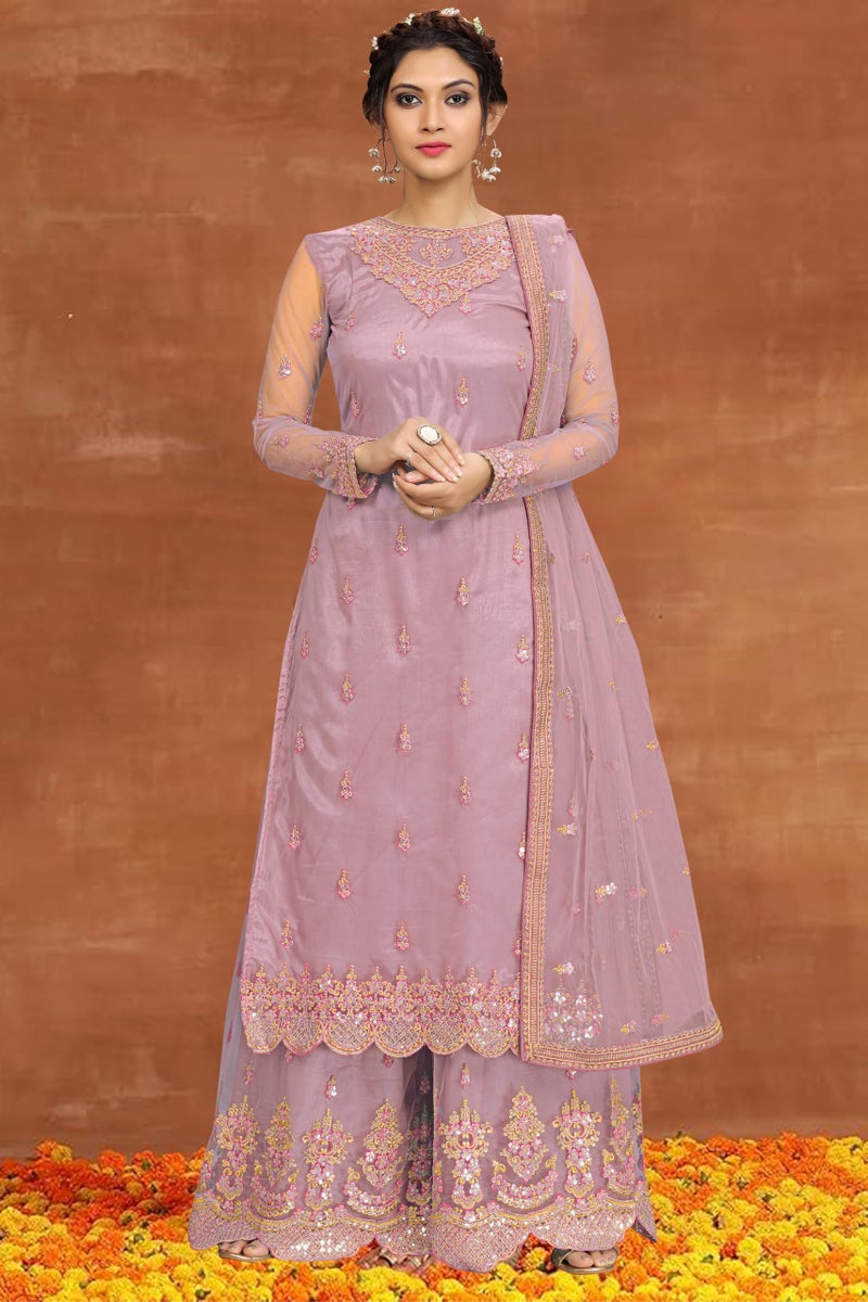TRENDMALLS طقم سلوار سوت مع تطريز شبكة للنساء من تريندمولز (G76-خوخي-XL) - Image 3