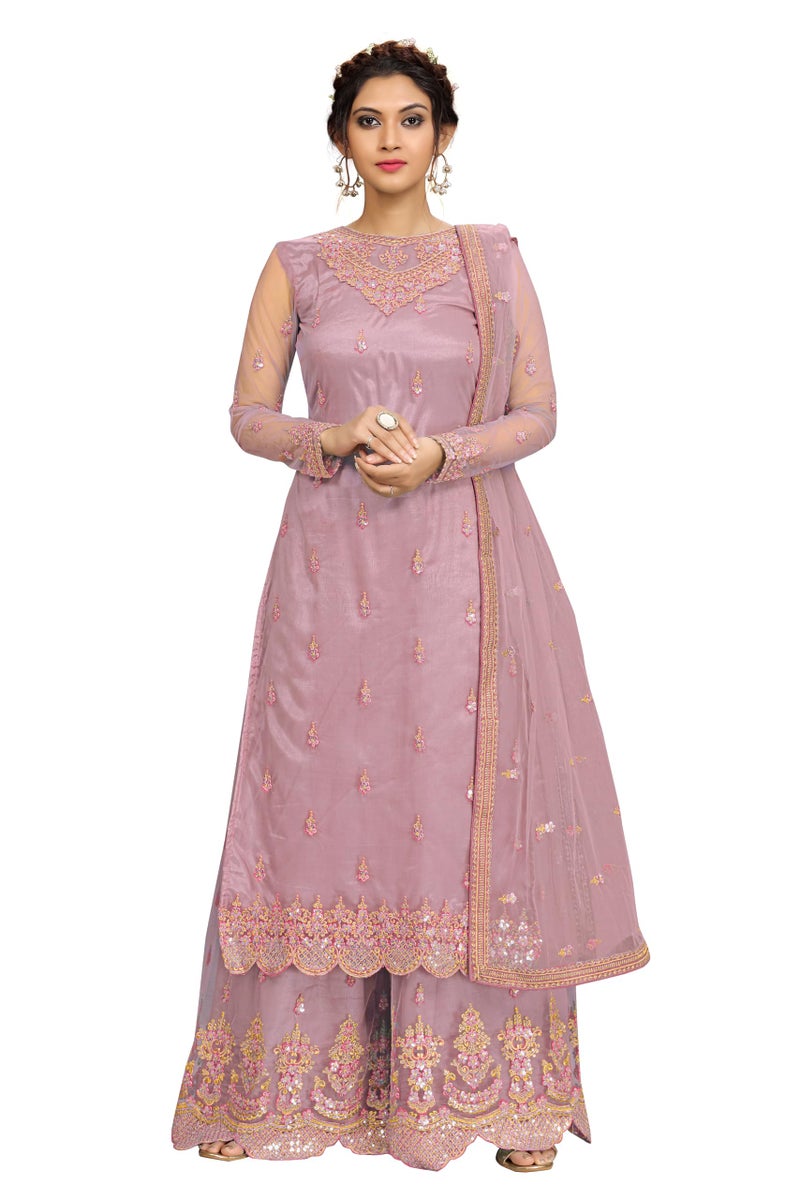 TRENDMALLS طقم سلوار سوت مع تطريز شبكة للنساء من تريندمولز (G76-خوخي-XL) - Image 1