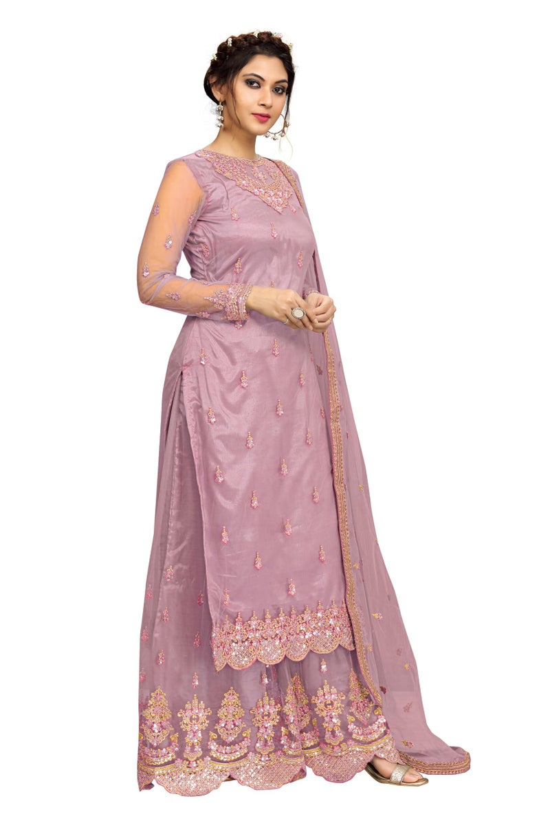 TRENDMALLS طقم سلوار سوت مع تطريز شبكة للنساء من تريندمولز (G76-خوخي-XL) - Image 4