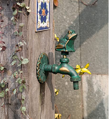 Chiczam Garden Outdoor Faucet Antique Green Frog Handle Brass Single Cold Water Tap Wall Mount Washing Machine - Image 4