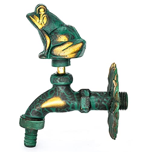 Chiczam Garden Outdoor Faucet Antique Green Frog Handle Brass Single Cold Water Tap Wall Mount Washing Machine - Image 1