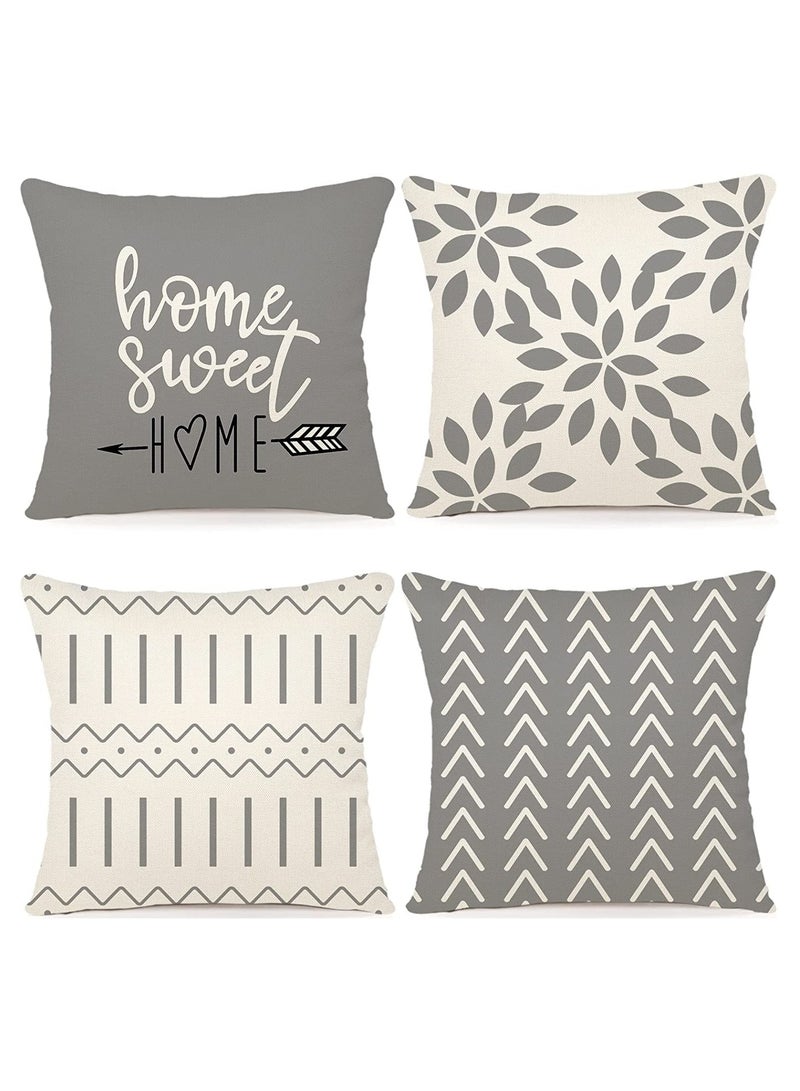 SOLARAE Pillow Covers 18x18 Set of 4, Modern Sofa Throw Pillow Cover, Decorative Outdoor Linen Fabric Pillow Case for Couch Bed Car 45x45cm (Gray, 18x18,Set of 4) - Image 1