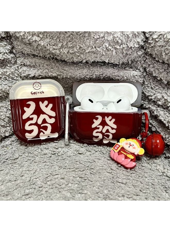 Generic - Applicable To For Apple Airpods1/2/3/4 Generation Pro2 For Apple Headset Protective Cover Bluetooth Headset Case To Make A Fortune-Color:Semi-transparent Red Hair + Lucky Cat Pendant-Applicable Models:Airpods Pro - Image 1