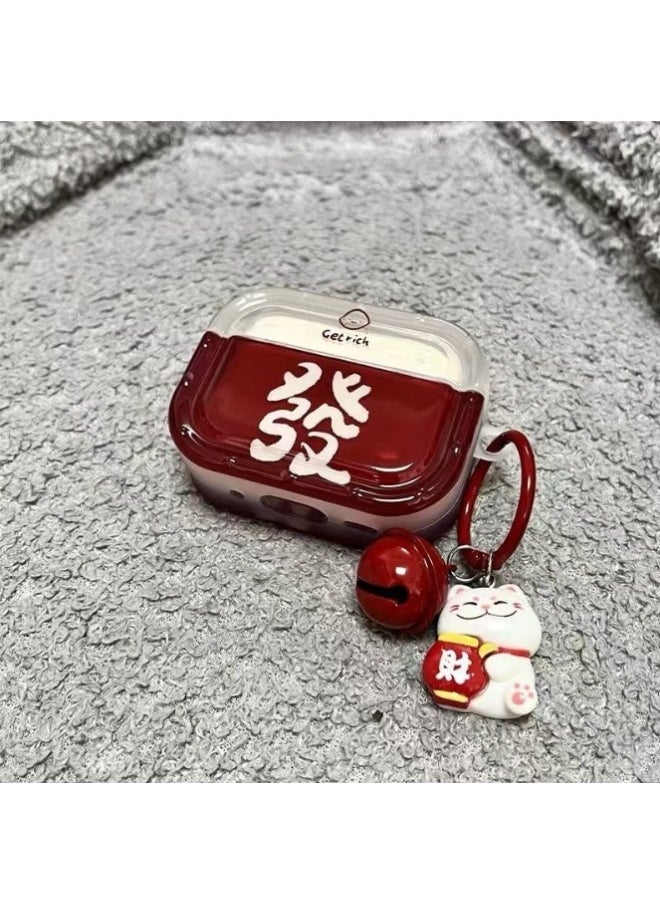 Generic - Applicable To For Apple Airpods1/2/3/4 Generation Pro2 For Apple Headset Protective Cover Bluetooth Headset Case To Make A Fortune-Color:Semi-transparent Red Hair + Lucky Cat Pendant-Applicable Models:Airpods Pro - Image 1