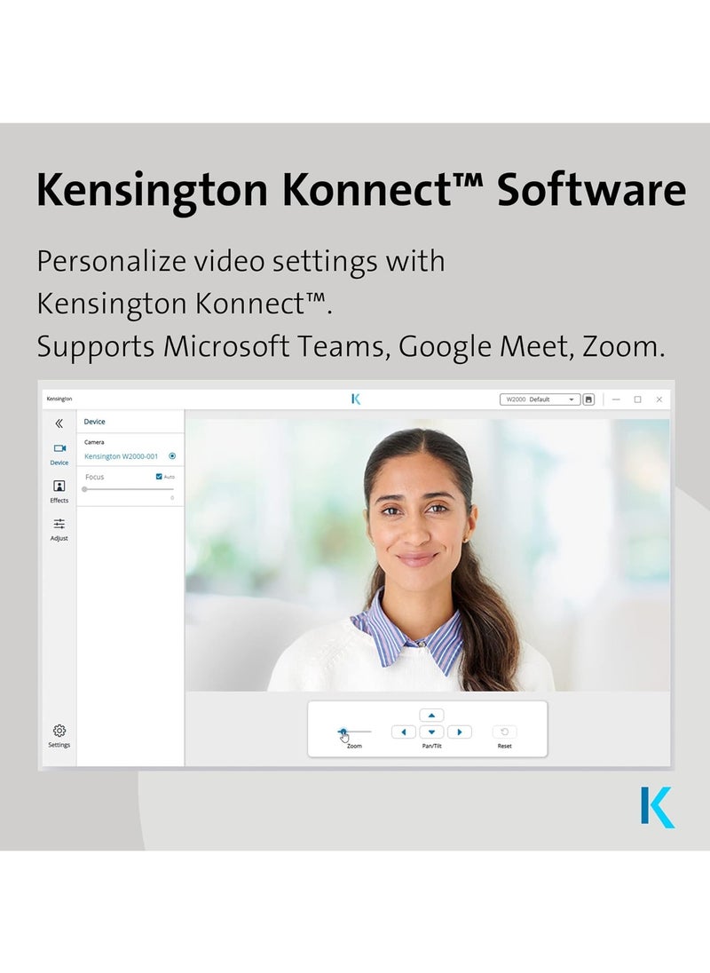 Kensington - W2050 Pro 1080p Auto Focus Pro Webcam with Dual Stereo Microphone for Video Conferencing, Software Control, Privacy Shutter, Compatible with Zoom/Skype/Teams and More - Image 1