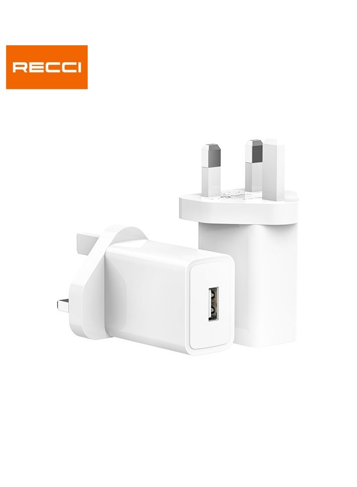 Recci 2.4A USB Charger Power Adapter Single PowerPort Super Compact Travel Adapter Wall Charger for iPhone Xs/XS Max/XR/X/8/7/6/Plus, iPad Pro/Air 2/Mini 4, Samsung, Xiaomi etc White - Image 1