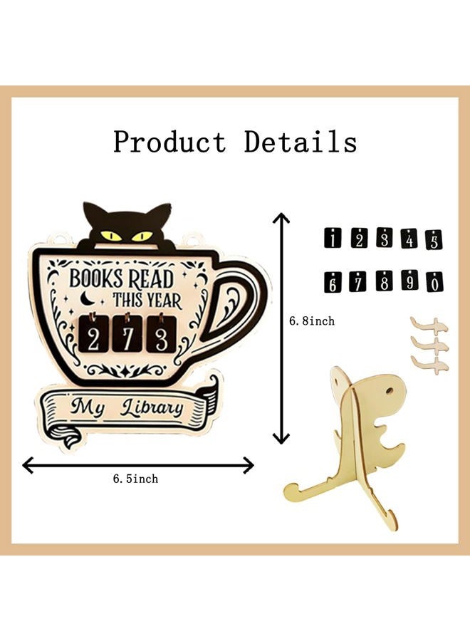 CuddleJunk Books Read This Year Counter, Cute Cat Wooden Book Counter Sign, Reading Tracker Sign for Bookshelf Decor, Gifts for Book Lovers Women Readers, Home Library Essentials - Image 2