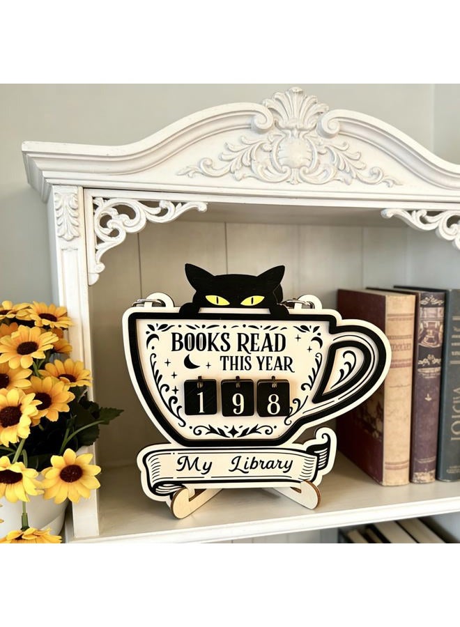 CuddleJunk Books Read This Year Counter, Cute Cat Wooden Book Counter Sign, Reading Tracker Sign for Bookshelf Decor, Gifts for Book Lovers Women Readers, Home Library Essentials - Image 4