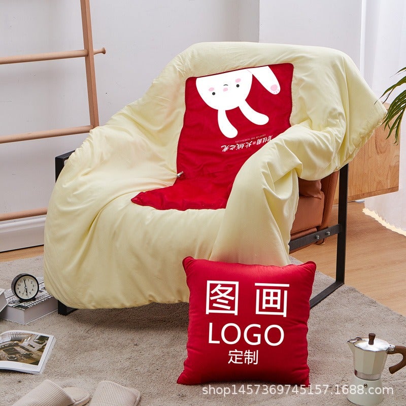 Zhu Sun وسادة وبطانية 2 في 1 قابلة للتخصيص مع شعار، وسادة سيارة، هدية دعائية - Image 1