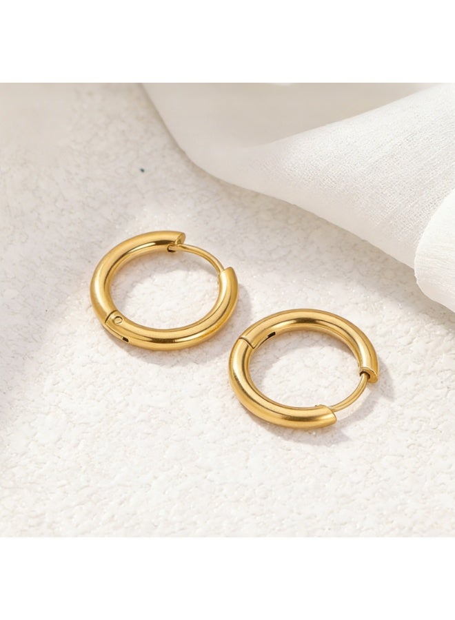 4 Pairs 14K Gold Plated Small Round Huggie Hoop Earrings, Hypoallergenic Tiny Earrings for Women - Image 3