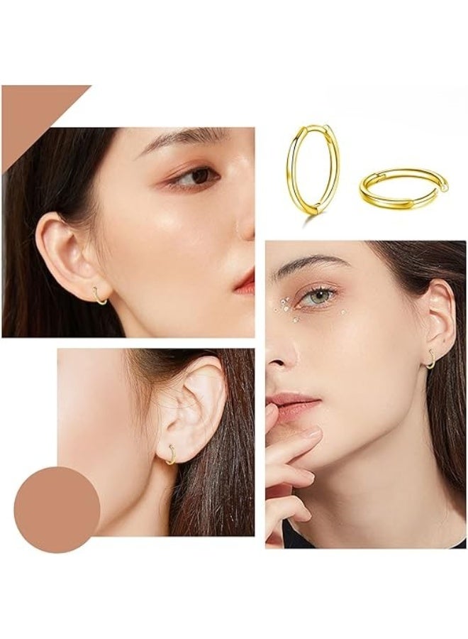 4 Pairs 14K Gold Plated Small Round Huggie Hoop Earrings, Hypoallergenic Tiny Earrings for Women - Image 1