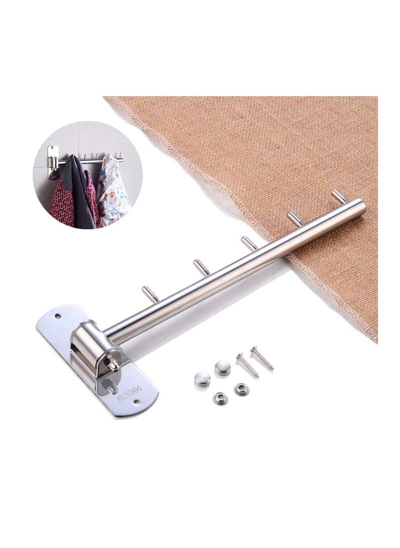 O Ozone 180 Degree Rotatable Clothes Hanger Coat Hanger Stainless Steel Cloth Hanger Wall Mount 5 Hooks for Bathroom, Bedroom, Laundry Room-Silver  - Image 3