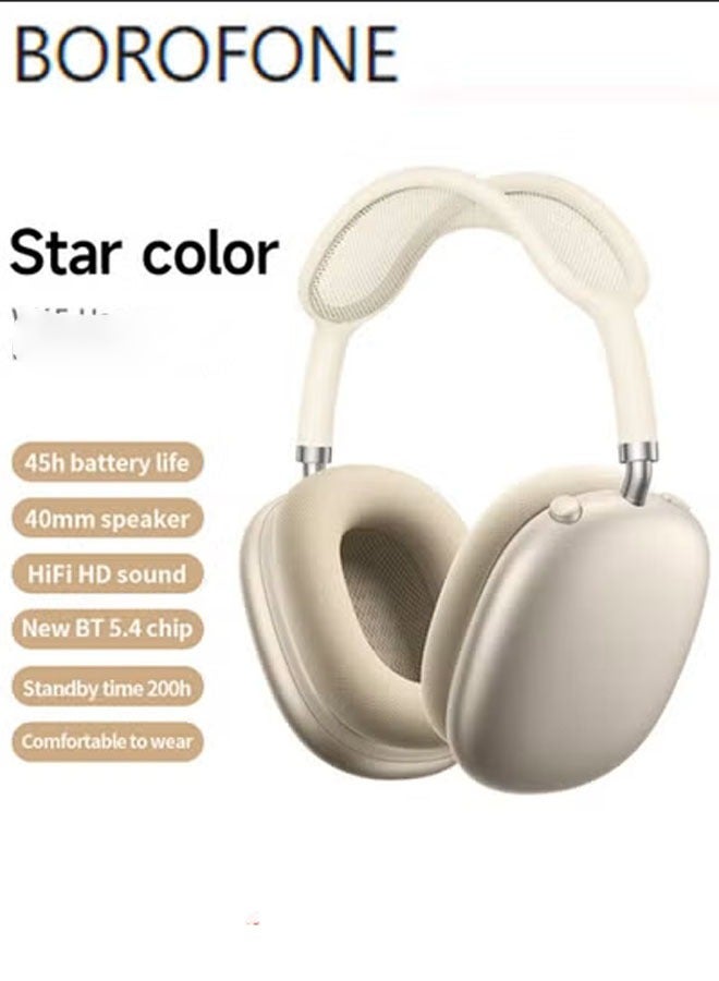 بوروفون سماعة رأس بلوتوث وسلكية ثنائية الوضع سماعة رأس بلوتوث للألعاب إصدار مع عمر بطارية طويل سماعات رأس للموسيقى تصميم قابل للسحب سماعة رأس بلوتوث 5.4 للألعاب سماعات رأس فوق الأذن مع تقنية إلغاء الضوضاء النشط ANC (لون ستارلايت) - Image 1