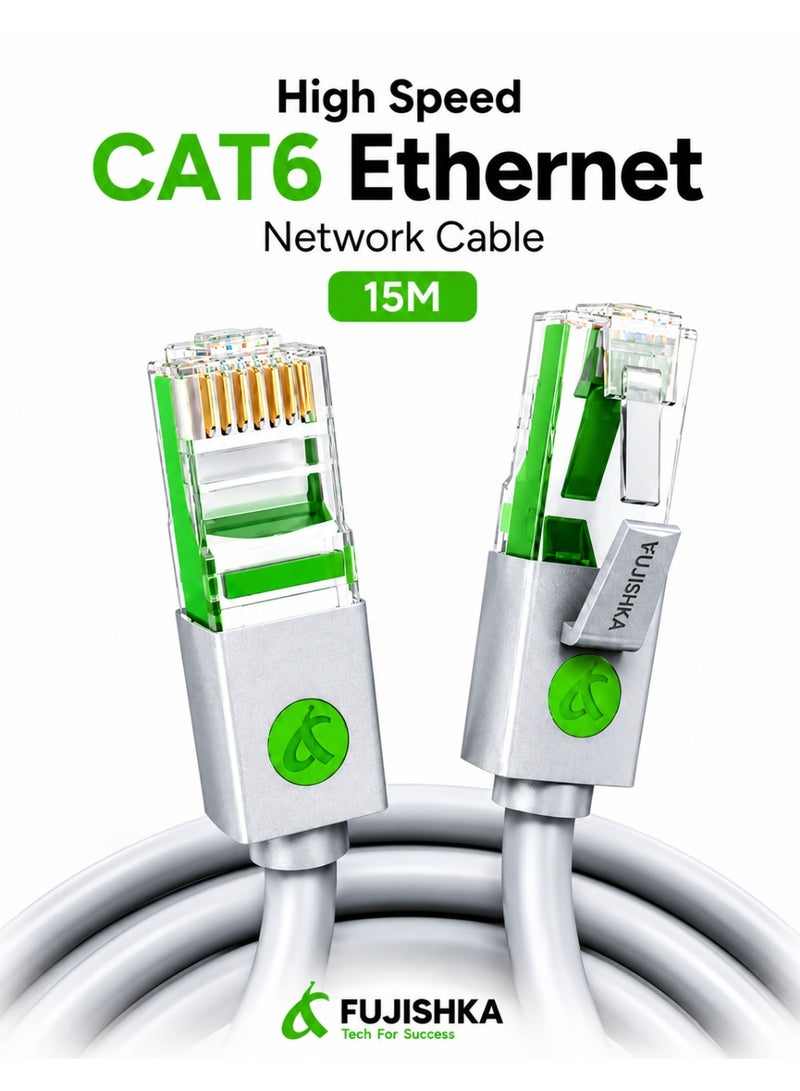 FUJISHKA High Speed CAT6 Ethernet Network Cable 15M - RJ45 LAN Cable for Router, Modem, PC, Laptop, Gaming Console & Smart TV - Ultra Fast Internet Connection - Image 1