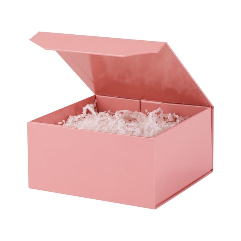 PACKGILO 1 Pcs 6x6x3 Inch Pink Magnetic Gift Box Small Magnetic Box with Crinkle Paper Pink Small Gift Box with Shredded Paper Luxury Gift Boxes with Lids for Presents - Image 1