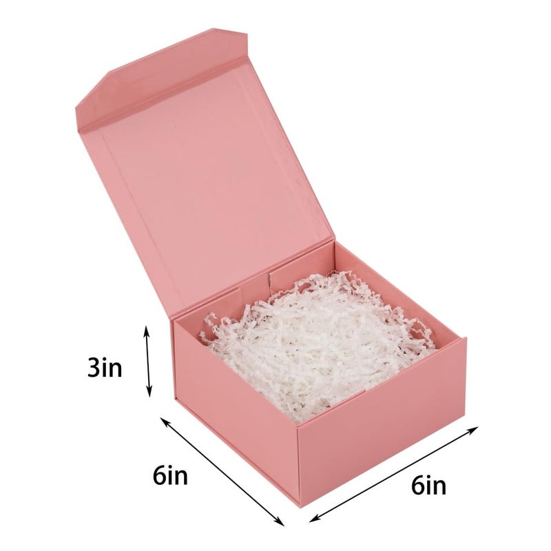 PACKGILO 1 Pcs 6x6x3 Inch Pink Magnetic Gift Box Small Magnetic Box with Crinkle Paper Pink Small Gift Box with Shredded Paper Luxury Gift Boxes with Lids for Presents - Image 3