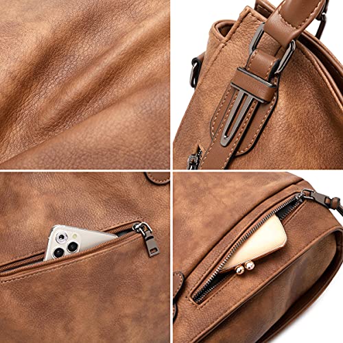 lapsting Hobo Handbags for Women Tote Bag Boho Crossbody Ladies Shoulder Purses Designer Faux Leather Brown 3PCS Set - Image 4
