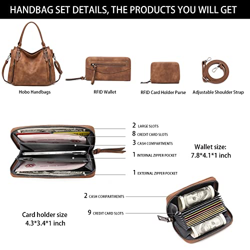 lapsting Hobo Handbags for Women Tote Bag Boho Crossbody Ladies Shoulder Purses Designer Faux Leather Brown 3PCS Set - Image 2