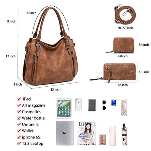 lapsting Hobo Handbags for Women Tote Bag Boho Crossbody Ladies Shoulder Purses Designer Faux Leather Brown 3PCS Set - Image 3