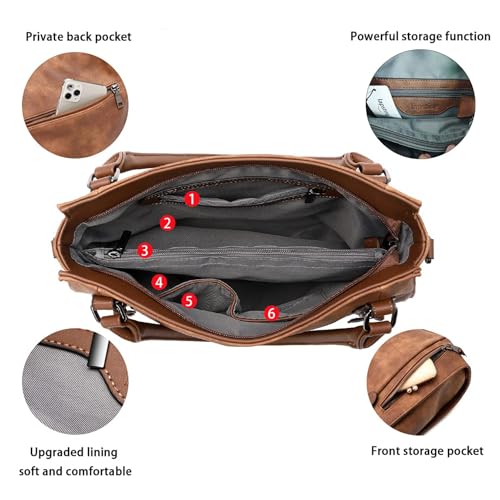 lapsting Hobo Handbags for Women Tote Bag Boho Crossbody Ladies Shoulder Purses Designer Faux Leather Brown 3PCS Set - Image 5