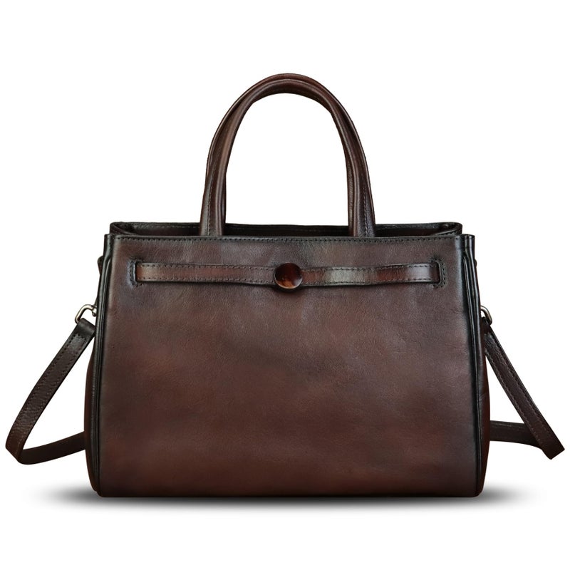 LRTO Genuine Leather Handbags for Women Vintage Real Leather Messenger Bag Shoulder Bag Crossbody Bag Satchel Purse (Coffee) - Image 1