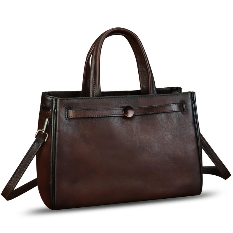 LRTO Genuine Leather Handbags for Women Vintage Real Leather Messenger Bag Shoulder Bag Crossbody Bag Satchel Purse (Coffee) - Image 2