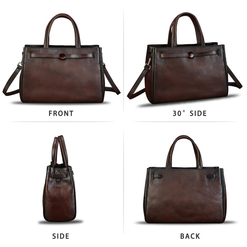 LRTO Genuine Leather Handbags for Women Vintage Real Leather Messenger Bag Shoulder Bag Crossbody Bag Satchel Purse (Coffee) - Image 4
