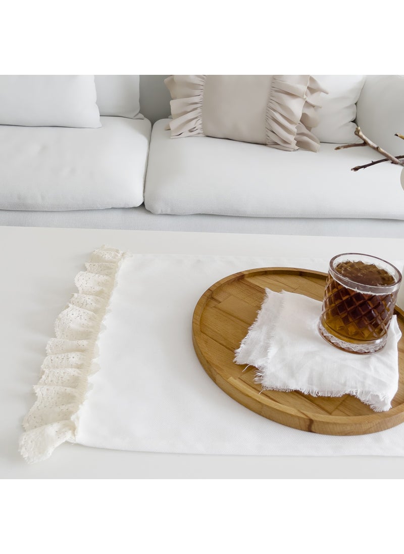 Ritmo Home Lace Scalloped Vintage Scandinavian White Runner  - Image 2