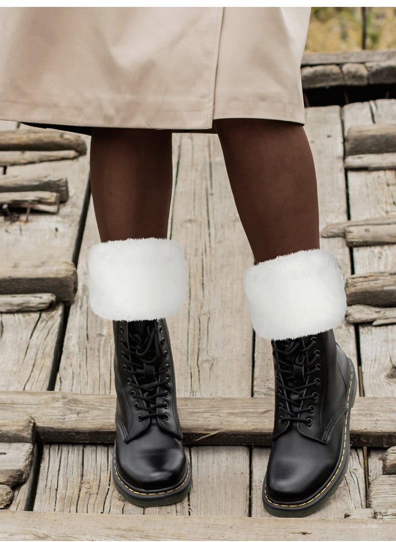SYOSI - Fur Leg Warmers Women, 2 Pairs Fuzzy Furry Fluffy White Warmers, Faux Boot Cuffs Toppers - Image 1